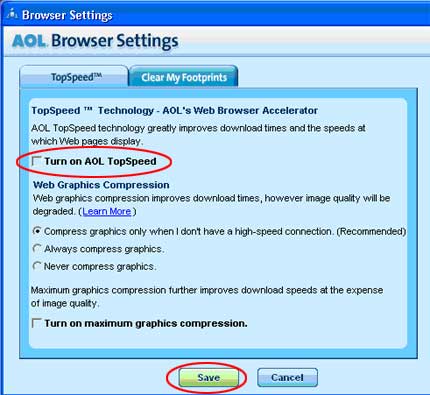 AOL Browser Settings - Top Speed